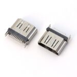 1.2mm Clamp HDMI Female 19P Vertical Through Hole Socket, Nickel Plated Iron & Copper Shell for HD Signal Transmission