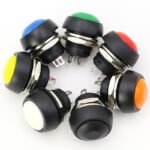 Waterproof Self Reset Push Button Switch 12mm Cutout, Round Horn Type Copper Nut Flame Retardant Button for Equipment Control