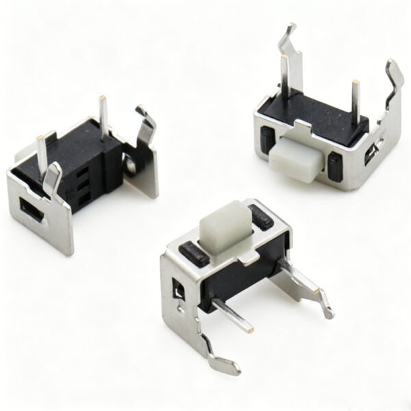 Through‑hole side tactile tact switch 3x6mm 2‑pin with mounting bracket white actuator for PCB assembly