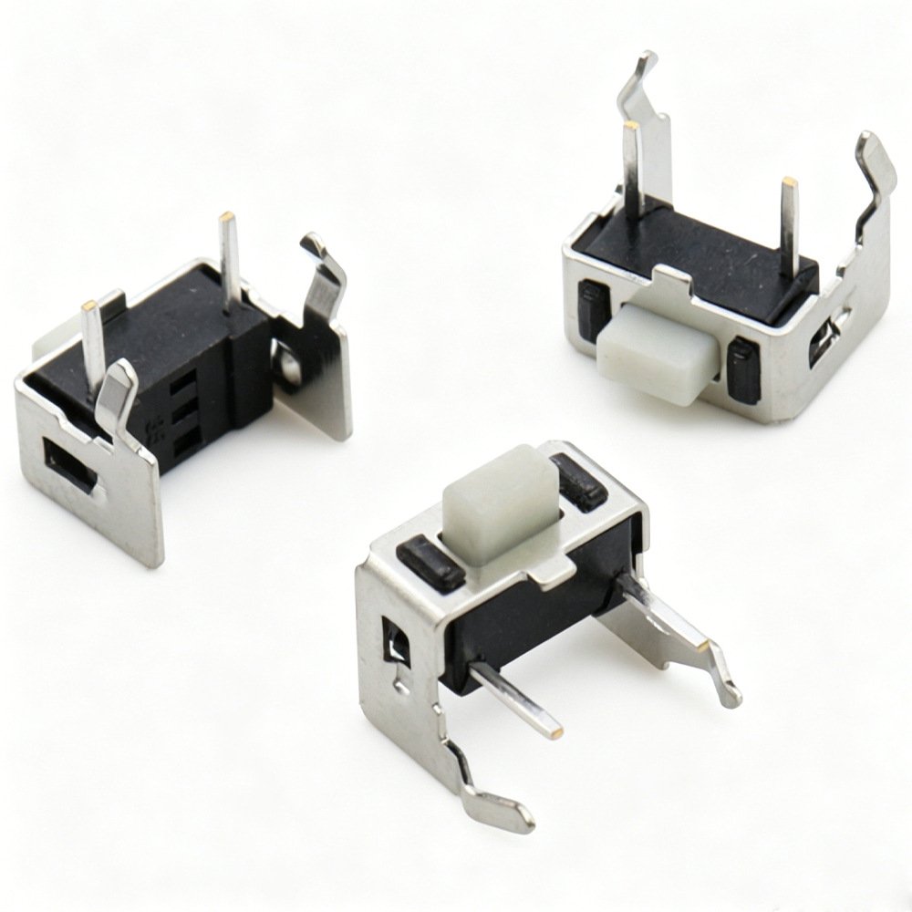 36 series 2‑pin through‑hole side actuated tact switch with bracket white actuator 364.3mm high temp resistant micro push button (3) Through‑hole side tactile tact switch 3x6mm 2‑pin with mounting bracket white actuator for PCB assembly