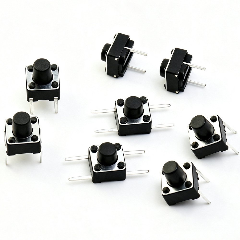 664.3mm through‑hole tact switch side & top actuated center 2‑pin side 4‑pin straight copper terminal micro push button (1) Through‑hole side‑top actuated tactile tact switch 6x6mm copper straight pin for PCB electronic assembly