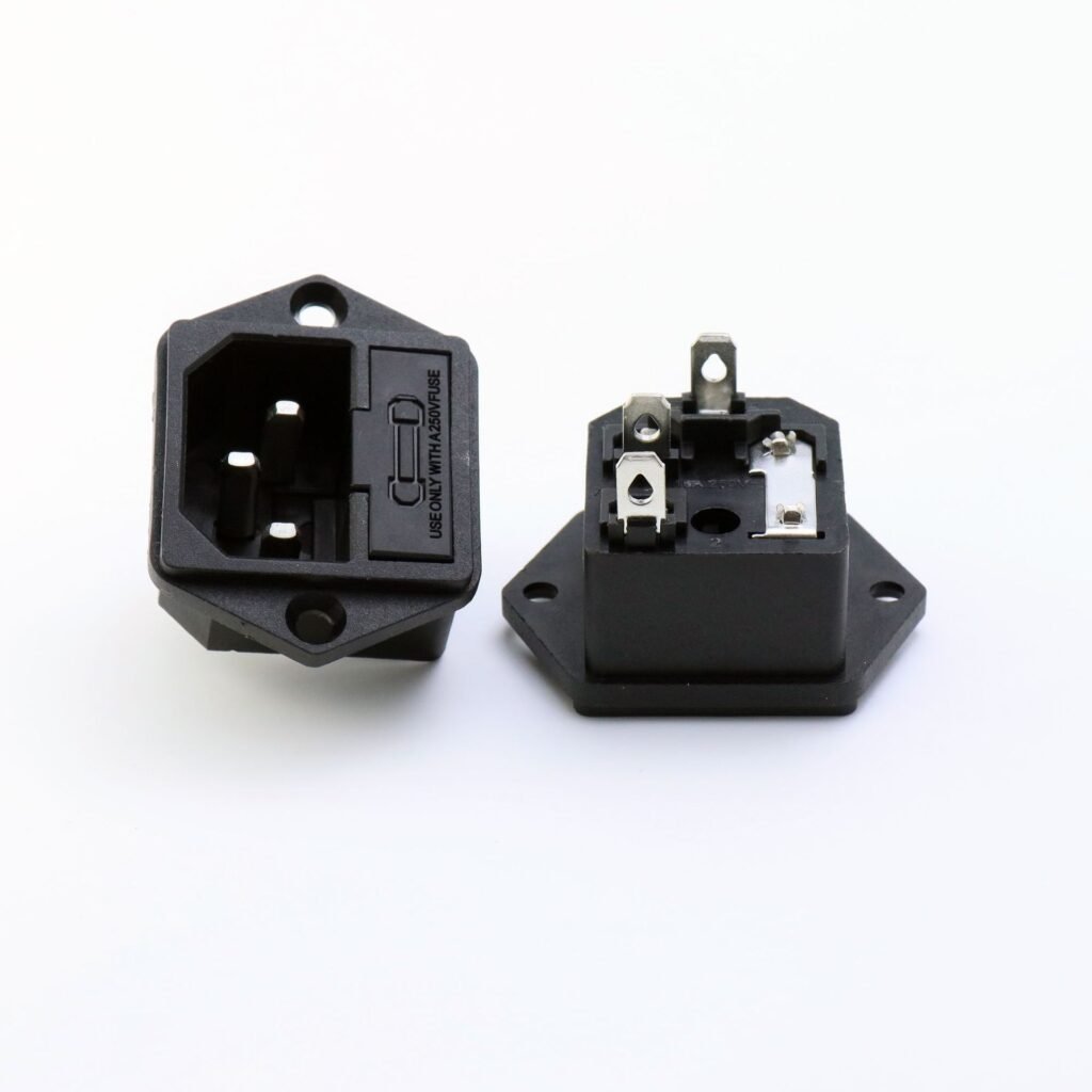 Industrial AC power Sockets with fused IEC C14 inlet and mounting ears