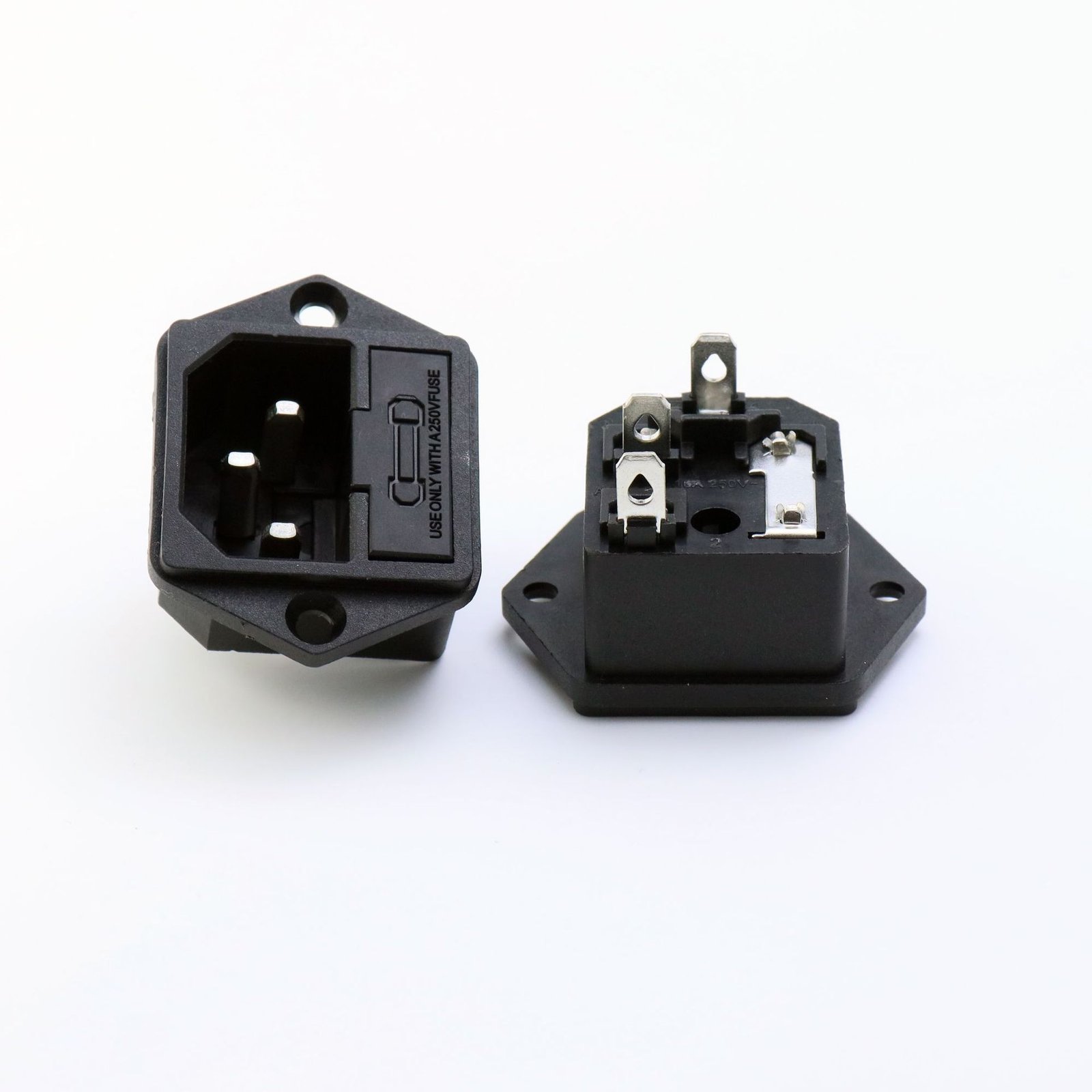 Industrial AC power Sockets with fused IEC C14 inlet and mounting ears