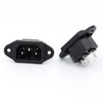 Black AC-04 three-pin IEC C14 power inlet Sockets with full-copper contacts for low contact resistance in industrial appliance and e-bike equipment