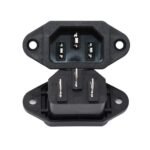 Panel‑mount AC‑04 appliance power inlet socket, locking IEC C14 connector with copper terminals for electric vehicle charging port