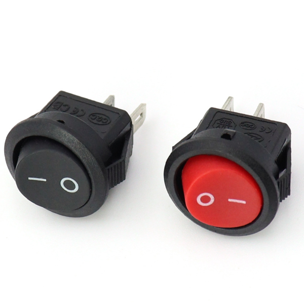 Black & Red KCD11 snap‑in rocker switch with 15mm panel mounting hole