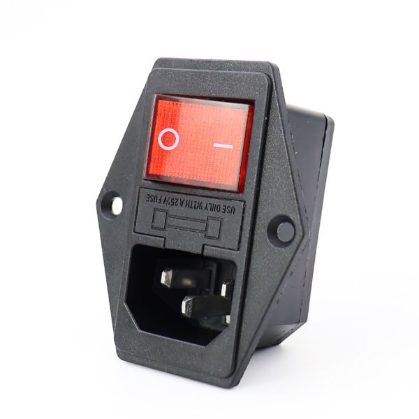 AC‑14‑F16A 3‑in‑1 IEC C14 power inlet socket with KCD4 rocker switch 3‑pin fuse holder mounting ear screw hole panel mount