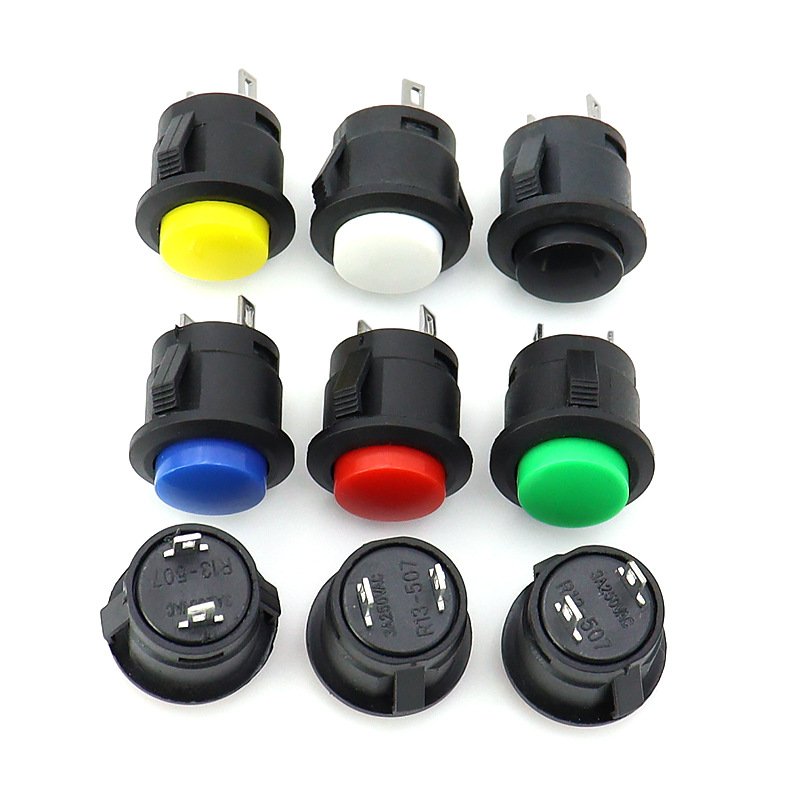 Metal push-button switch 16mm round panel mount with multi-color actuator for quiet low-noise applications