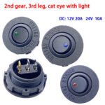 Round rocker toggle LED switch, 3‑pin 2‑position, DC 12V 24V, boat‑type switch, marine switch, waterproof