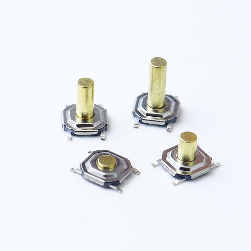 SMD waterproof tactile switch 441.5mm, metal brass plunger 4-pin electronic key switch (1) Waterproof SMD Tactile Switch 4-Pin, 4*4*1.5mm Metal Brass Head Momentary Push Button for Electronics - Image 1