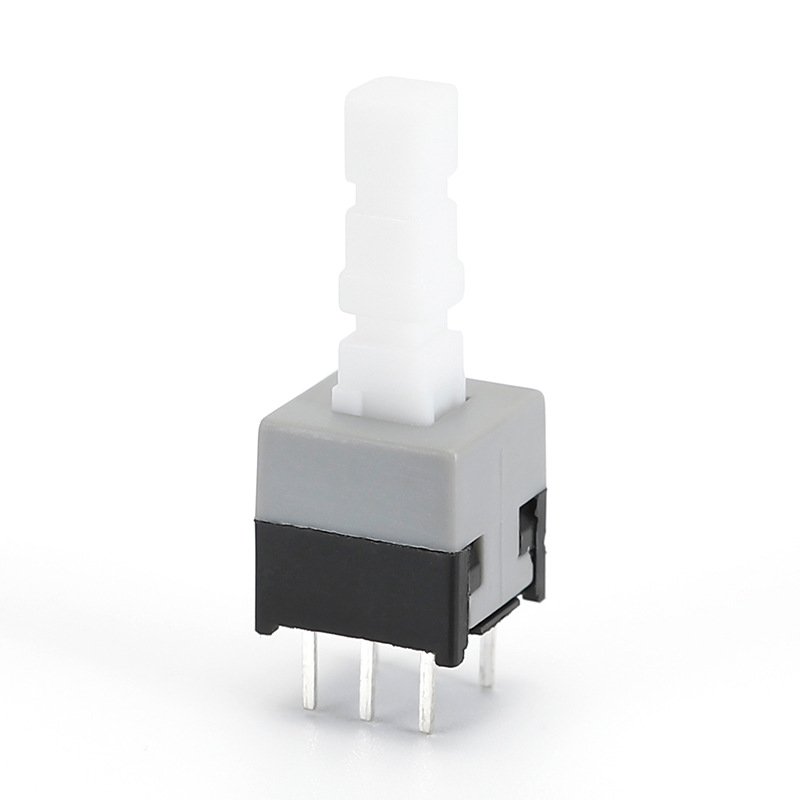 Tall Actuator 8.5×8.5mm Push Button Switch, White Head 6Pin Double Row Through Hole, Latching & Momentary (1) White Head Tall Actuator 8.5×8.5mm 6Pin Double Row Through Hole Push Switch, Latching and Non-locking Types - Image 1