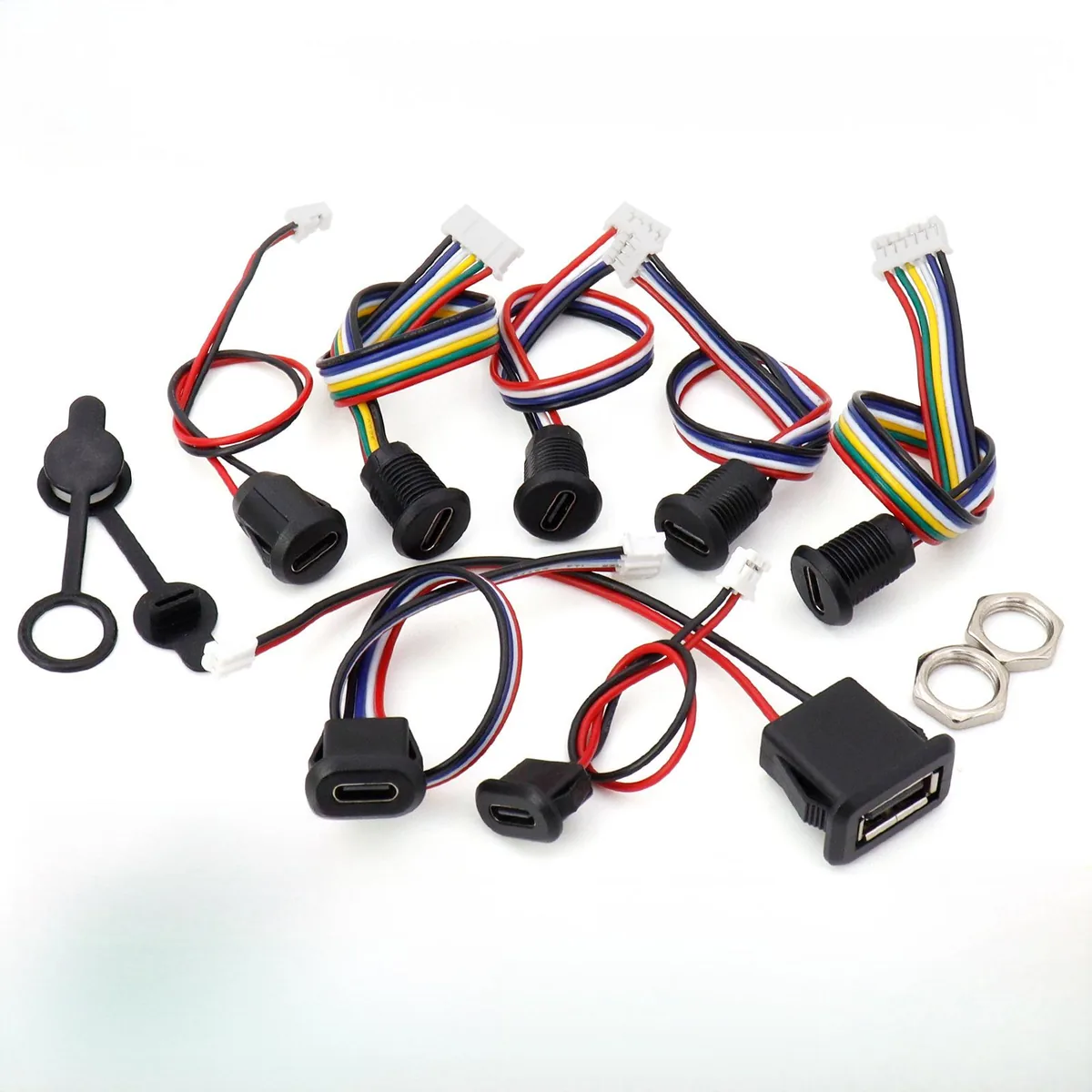 con-003 Type-C Female Socket Latch Lock Plate C Mobile Phone Charging Port Female Head Waterproof Type-C Power Base with Wire External Thread - Image 1