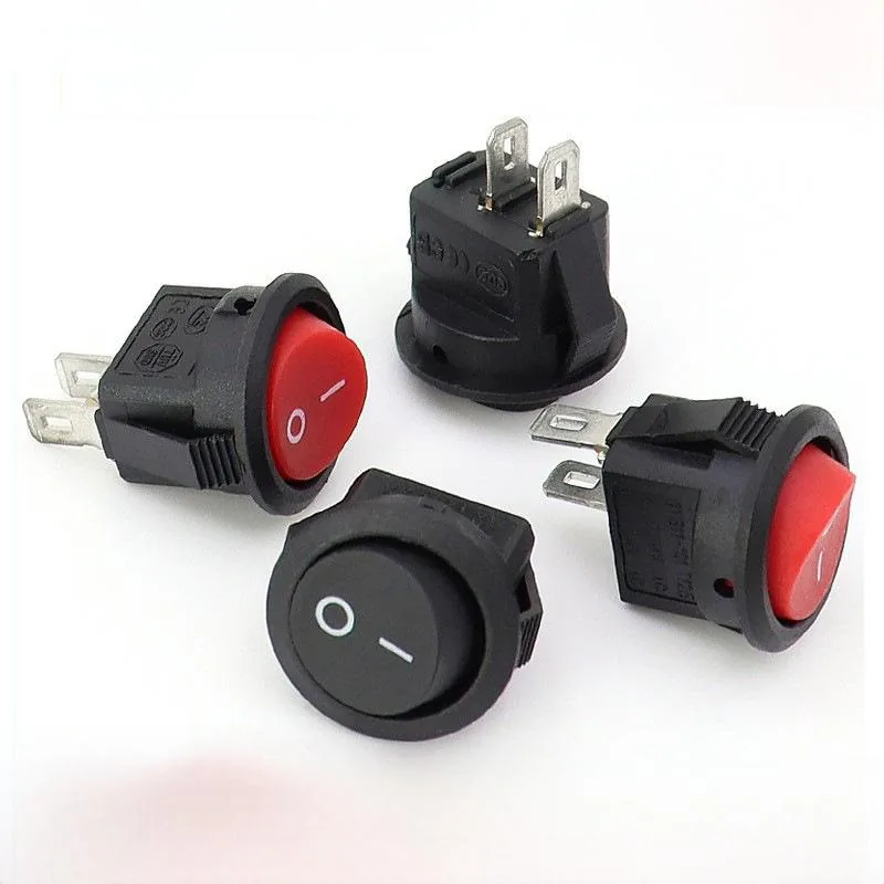 roc-004 Small round boat switch black red KCD11 upper circle lower 2 Gear 2 feet power rocker switch opening 15mm - Image 1